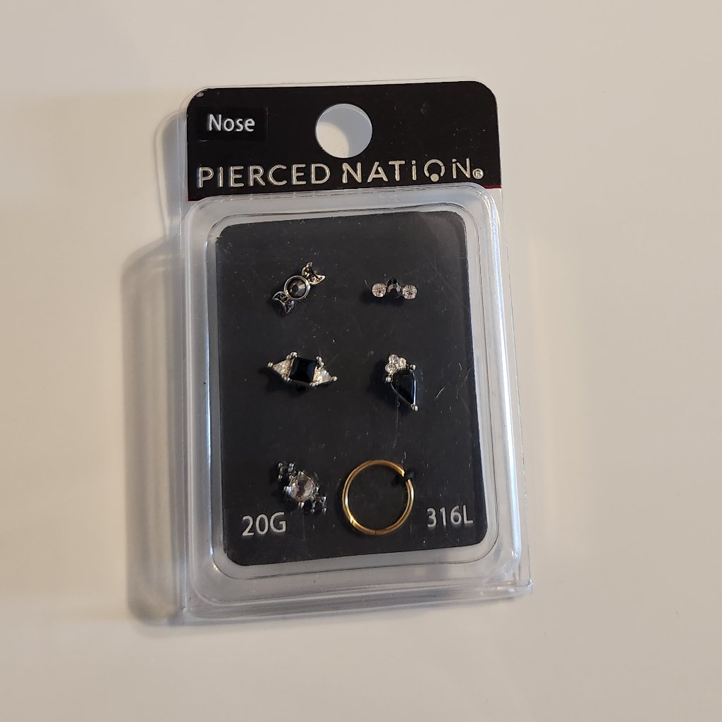 Silver, Gold, And Black Pierced Nation 20g Assorted Nose Rings